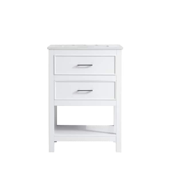 Unbranded Simply Living 24 in. Single Bathroom Vanity in White with Quartz Vanity Top in Calacatta White