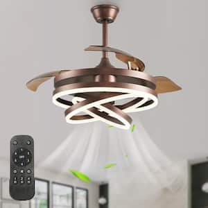 36 in. LED Indoor Brown Reversible Ceiling Fan with Remote Six-Speed Retractable Ceiling Fan