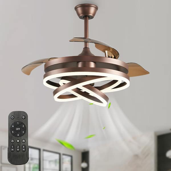 Bella Depot 36 in. LED Indoor Brown Reversible Ceiling Fan with Remote Six-Speed Retractable Ceiling Fan