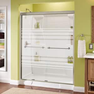 Traditional 59-3/8 in. W x 70 in. H Semi-Frameless Sliding Shower Door in Nickel with 1/4 in. Tempered Transition Glass