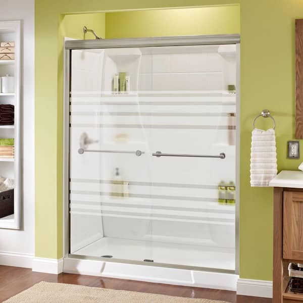 Delta Traditional 59-3/8 in. W x 70 in. H Semi-Frameless Sliding Shower Door in Nickel with 1/4 in. Tempered Transition Glass