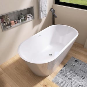 63 in. Anti-Clogging Acrylic Flatbottom Freestanding Non Whirlpool Soaking Bathtub with Drain, White