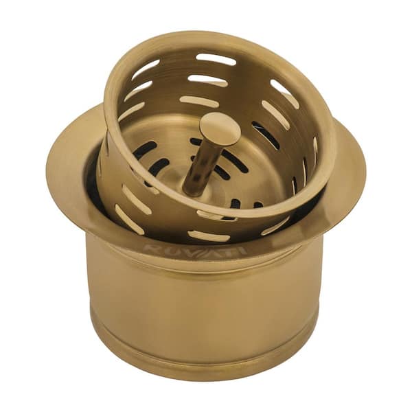 Ruvati 3.5 in. Kitchen Sink Extended Garbage Disposal Flange and Deep Basket Strainer Drain in Matte Gold Satin Brass