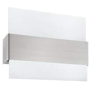 Nikita 13.82 in. W x 8.63 in. H Matte Nickel LED Wall Sconce with White Glass Shade