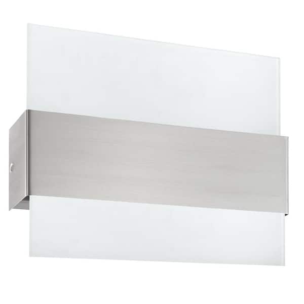 Eglo Nikita 13.82 in. W x 8.63 in. H Matte Nickel LED Wall Sconce with White Glass Shade