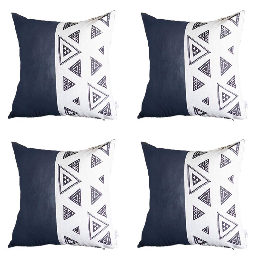 Navy Blue Boho Handcrafted Vegan Faux Leather Square Abstract Geometric 17 in. x 17 in. Throw Pillow Cover (Set of 4) -  MIKE & Co. NEW YORK, S493146917092