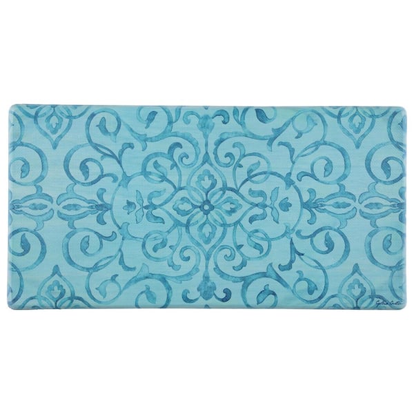 J&V TEXTILES Rustic Medallion Blue 20 in. x 39 in. Anti-Fatigue Kitchen Mat