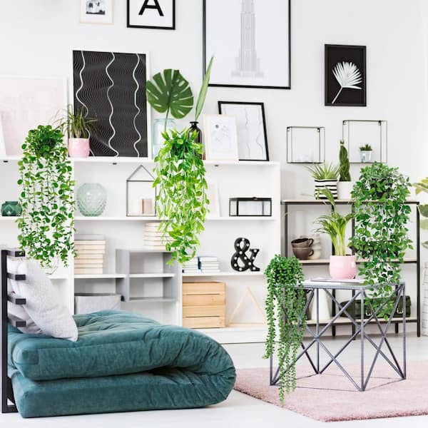女の子向けプレゼント集結 Angel Sar 4-Pack Artificial Potted Greenery Hanging Plants 鉢・プランター