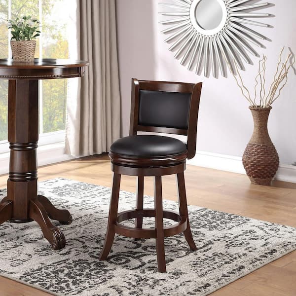 Augusta 24 in. Black/Cappuccino Wood Swivel Cushioned Bar Stool