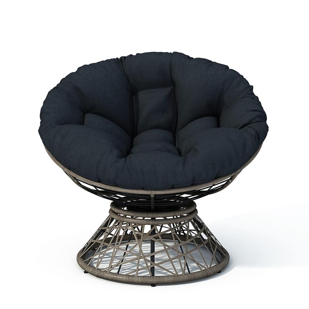Wicker Outdoor Lounge Chair, Brown Base 360° Swivel Ergonomic Chair, with 