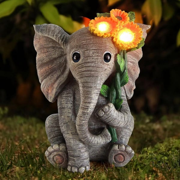 SELLS SILHOUETTE ILLUMINATE GUARD 9号 Elephant Garden Statues with Solar LED Lights L0CB9WK9DT - The