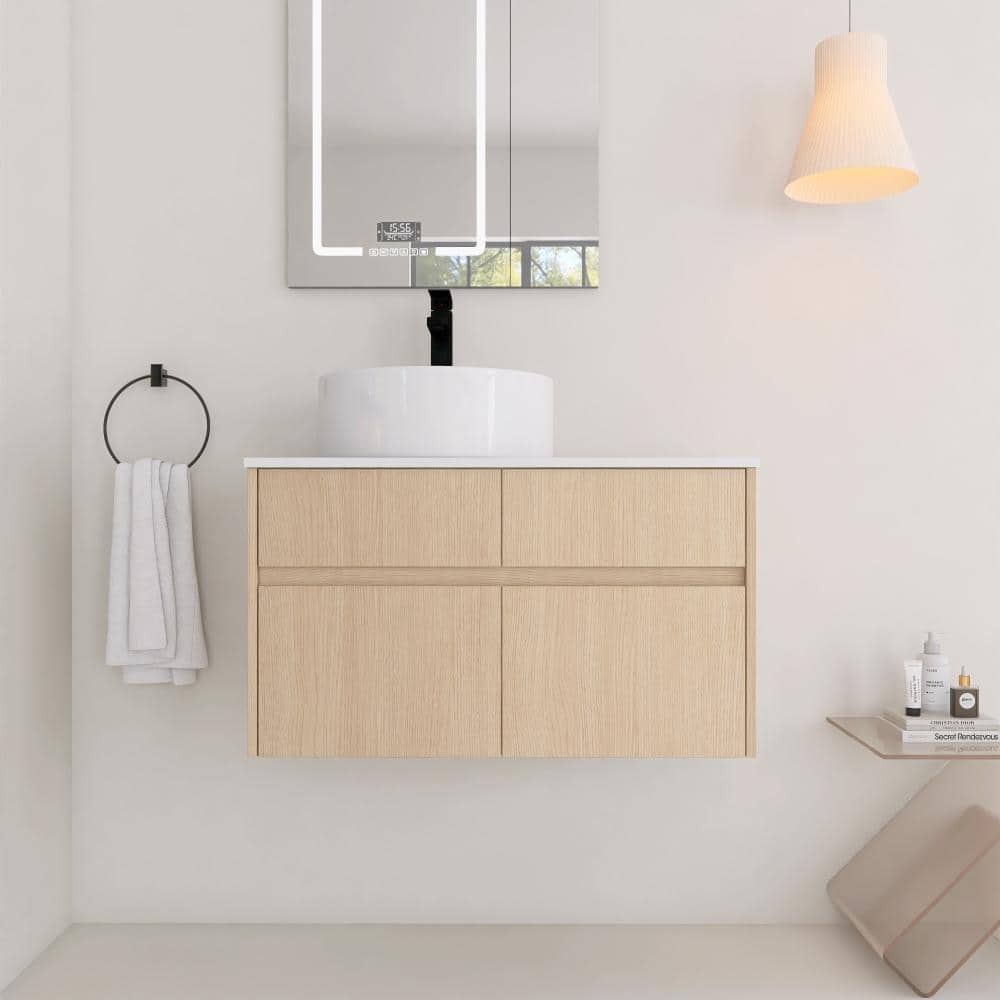 32 Inch Wall-Mounted Bathroom Vanity with Ceramic Art Basin, 2-Soft Close Doors and 1-Drawer price history on PriceWatchPro