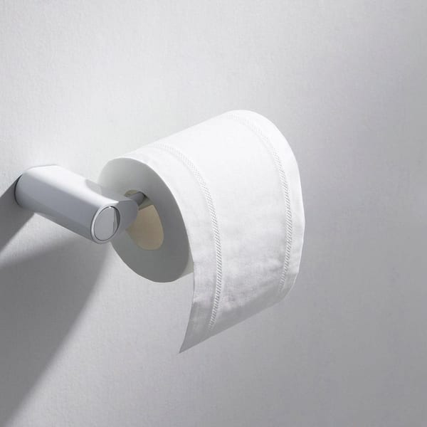 Bathroom Accessories Wall Mounted Toilet Paper Holder with Hook Round Post in Chrome/White