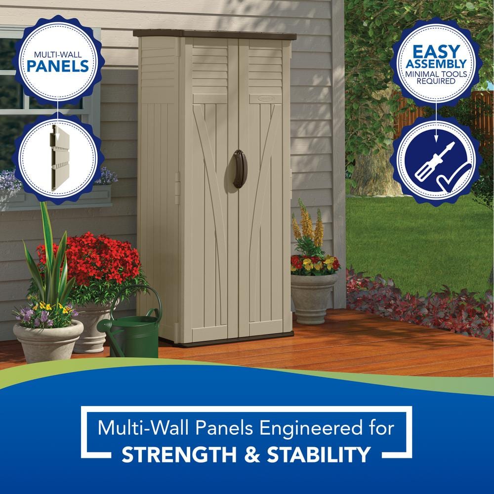 Suncast Sand Tall Plastic Vertical Outdoor Storage Shed