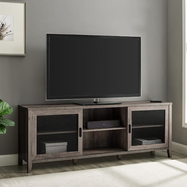 Walker Edison Furniture Company 70 in. Gray Wash Composite TV Stand with Storage Doors (Max tv size 78 in.)