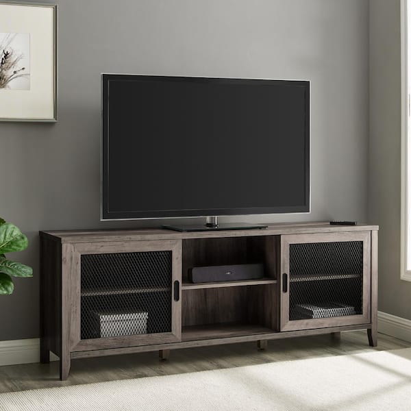 Welwick Designs 70 in. Gray Wash Composite TV Stand with Storage Doors (Max tv size 78 in.)