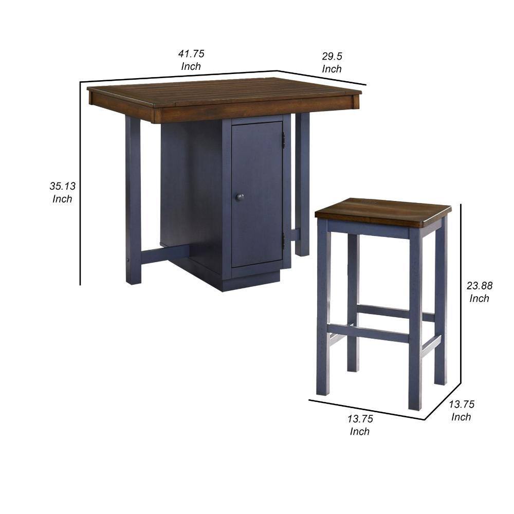 Antique Oak and Blue 5-Piece Counter Height Dining Set with Storage
