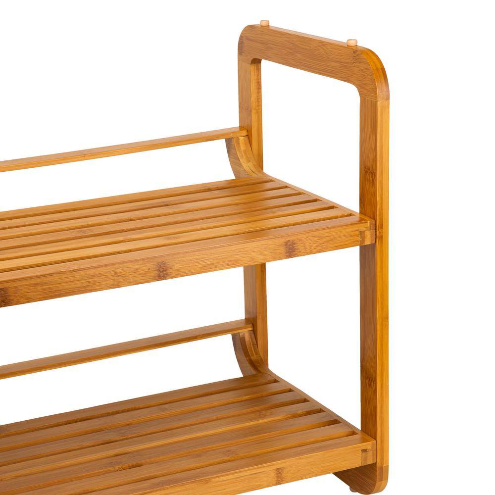 Caramel Bamboo 2-Tier Stackable Shoe Rack