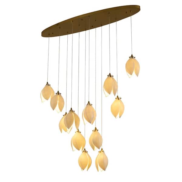 Unbranded Shahid 12-Light Bronze Single Chandelier with a Cream Ceramic Flower