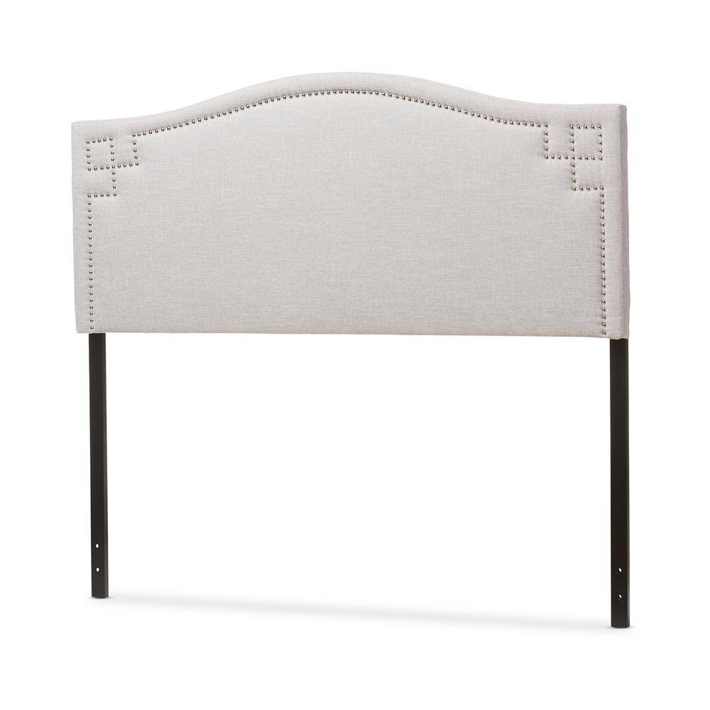 Greyish Beige Tufted Upholstered Queen Headboard with Nailhead Trim
