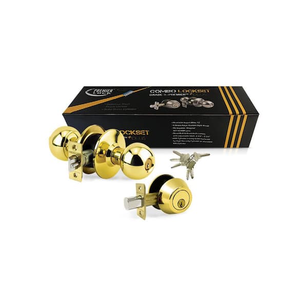 Premier Lock Polished Brass Entry Door Handle Combo Lock Set with Deadbolt  and 8 SC1 Keys Total (2-Pack, Keyed Alike) LED02C-2 - The Home Depot