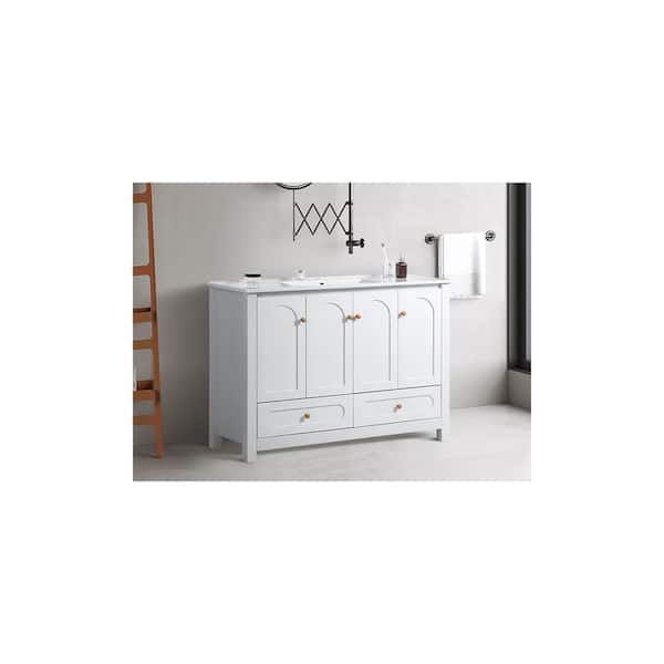 48in. Single Sink White Freestanding Bath Vanity with White Ceramic Top