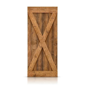 Distressed X 38 in. x 84 in. Walnut Stained Solid DIY Knotty Pine Wood Interior Sliding Barn Door Slab
