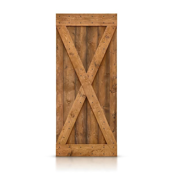CALHOME Distressed X 38 in. x 84 in. Walnut Stained Solid DIY Knotty Pine Wood Interior Sliding Barn Door Slab
