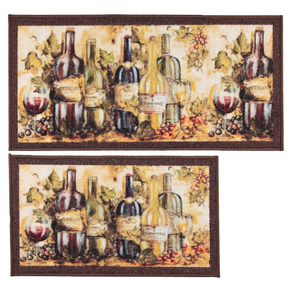 J&V TEXTILES 2-Piece Non Slip Kitchen Mat Rugs Comfort Standing Mats for  Home Kitchen Entrance Door Mat (Wine Bottles)