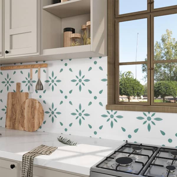 11.81 in. x 11.81 in. x 0.03 in. Green Vinyl Peel and Stick Backsplash Tile, Wall Tile for Kitchen(10-Pack/9.69 sq. ft.)