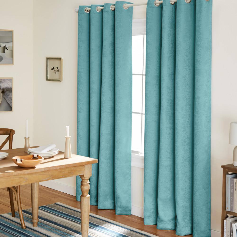 Teal Polyester Room Darkening Grommet Top Curtains, 52"x84"