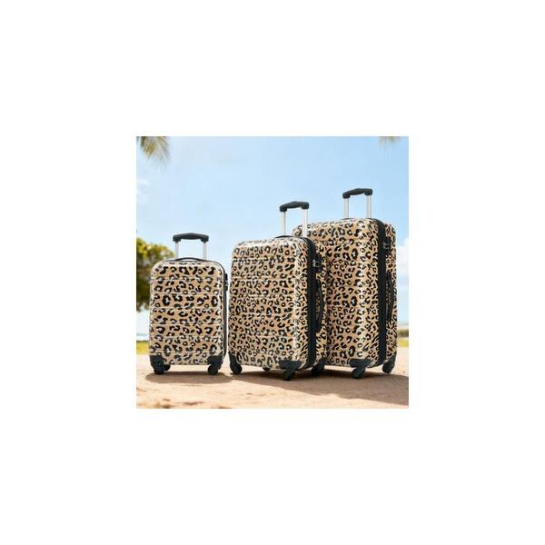 Tatahance 3-Piece Brown Leopard Hardside Spinner Luggage Set with