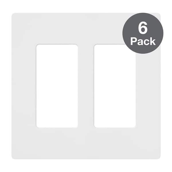 Lutron Claro 2 Gang Wall Plate for Decorator/Rocker Switches, Gloss, White (CW-2-WH-6PK) (6-Pack)