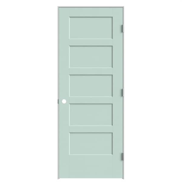 32 in. x 80 in. 5-Panel Bayshore Left-Hand Hollow Sea Glass Molded Composite Single Prehung Interior Door with Flat Jamb