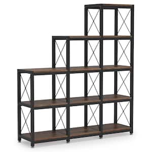 Earlimart 51.57 in. Rustic Brown Engineered Wood and Metal 4-Shelf Etagere Bookcase with 12-Cube Storage Organizer