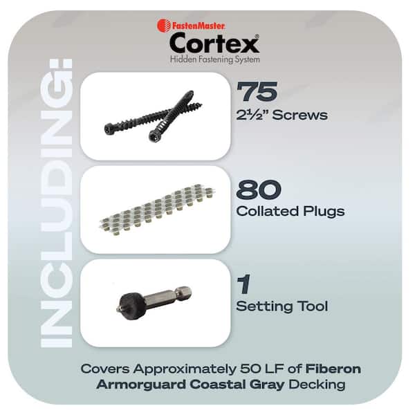 FastenMaster Collated Cortex Hidden Fastening System for Fiberon ArmorGuard Decking - 2-1/2in screws and plugs in Coastal Gray (50LF)