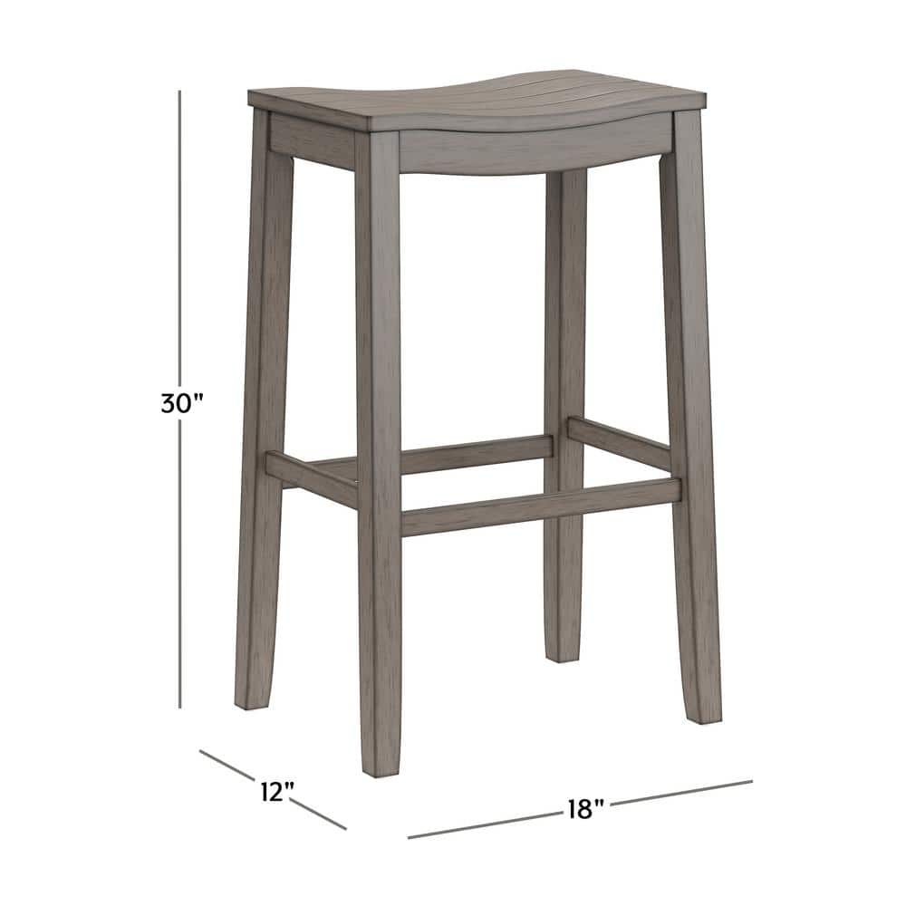 Aged Gray Wood Saddle-Style Backless Swivel Barstool 32"