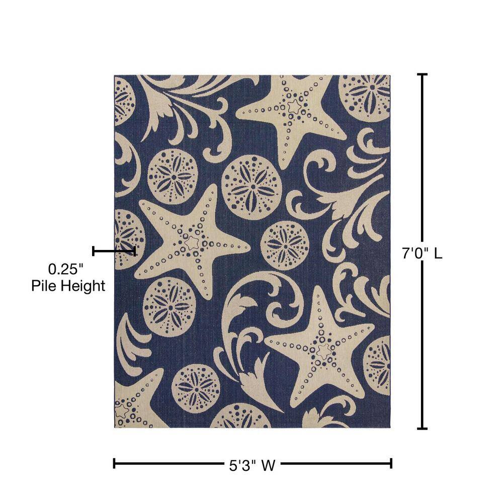 Navy Blue Synthetic Flat Woven Rectangular Rug 5' x 7'
