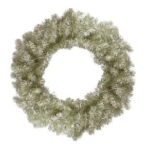 24 in. Unlit Metallic Artificial Double Tinsel Christmas Wreath, Champagne Gold