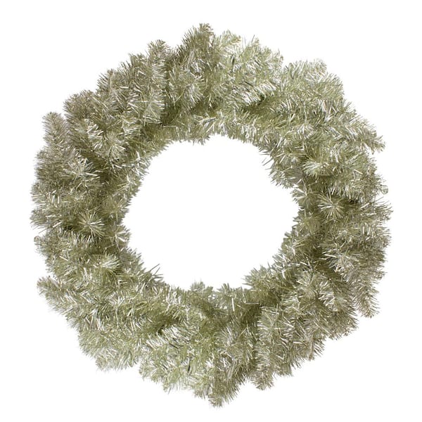 Northlight 24 in. Unlit Metallic Artificial Double Tinsel Christmas Wreath, Champagne Gold