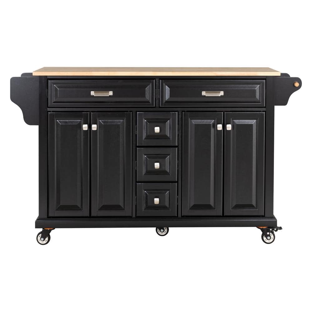 Sudzendf Black Wood 60.50 in. Kitchen Island with Storage, Drawers ...