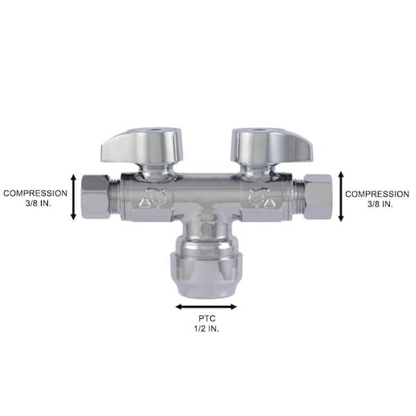 1/2 in. Push to Connect x 3/8 in. O.D. Compression x 3/8 in. O.D. Compression Dual Stop Valve