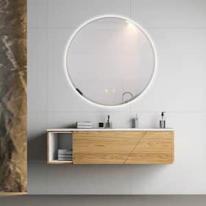 Sirens 32 in. W x 32 in. H Medium Round Frameless LED Dimmable Anti-Fog Wall Mount Bathroom Vanity Mirror in Silver
