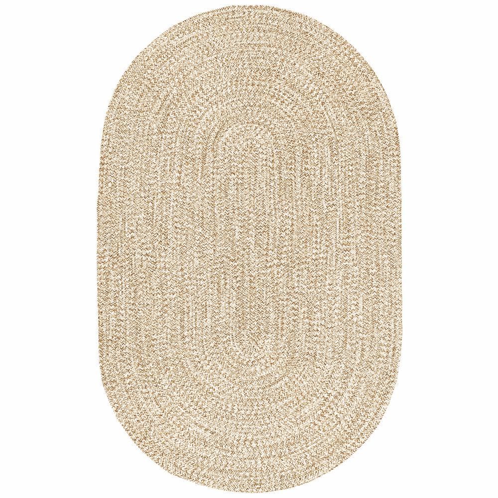 Tan Oval 4' x 6' Braided Synthetic Indoor/Outdoor Rug