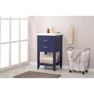 Cara 20 in. W x 15 in. D Bath Vanity in Blue with Porcelain Vanity Top in White with White Basin