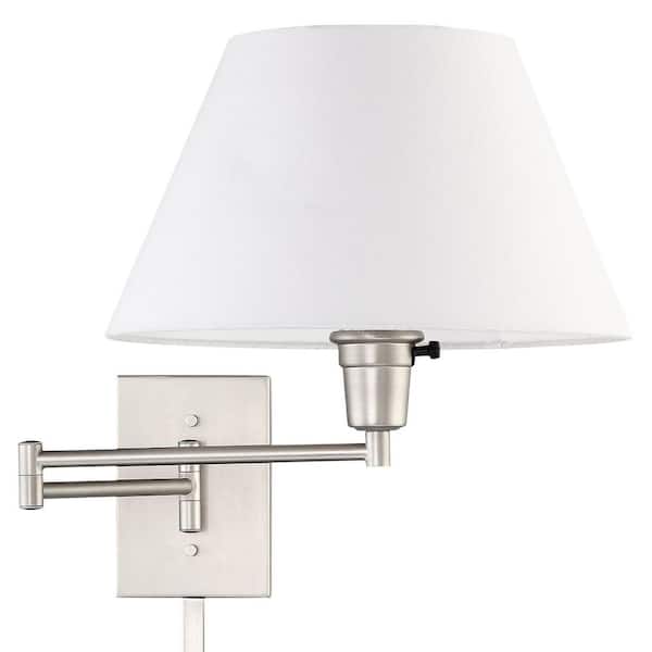 Kira Home Cambridge 13 in. 1-Light Satin Nickel 150-Watt Transitional Wall Sconce with White Shade, No Bulb Included