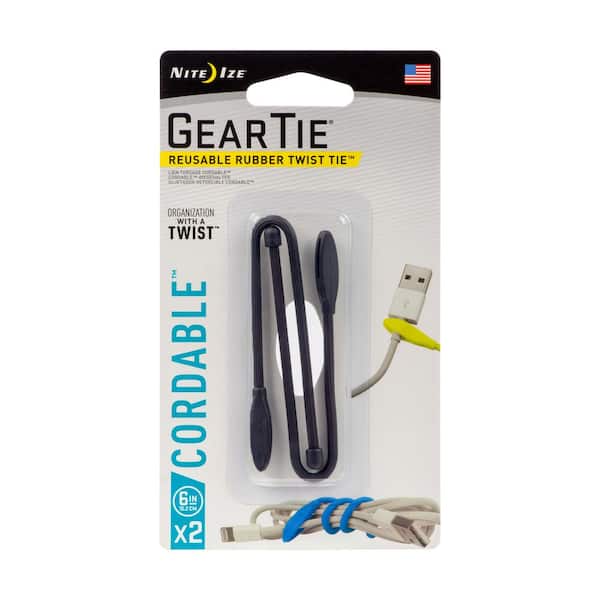 Nite Ize 6 in. Gear Tie Cordable Twist Tie, Black (2-Pack) GTK6-01