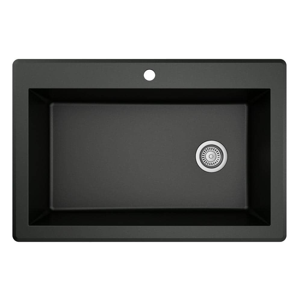 Karran Black Quartz 33'' Single Bowl Drop-In Kitchen Sink with Stainless Steel Faucet
