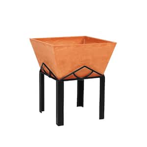 12.25 in. Dia Terra Cotta Small Modern Geometric Marion Stone Planter I With Stand