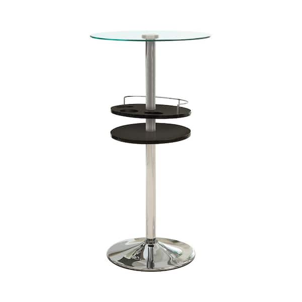 Coaster 44 in. Round Black and Chrome Glass Top Bar Table with Wine Storage